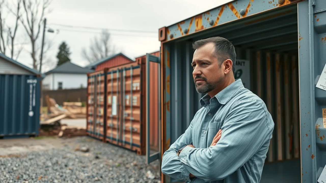 Weathered shipping container structure in a suburban setting—insulation and durability in shipping container homes