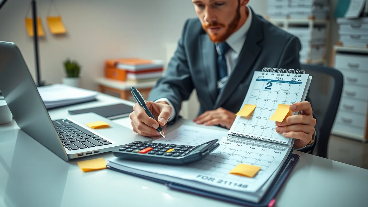 Small business owner making a calendar entry for quarterly estimated tax payments