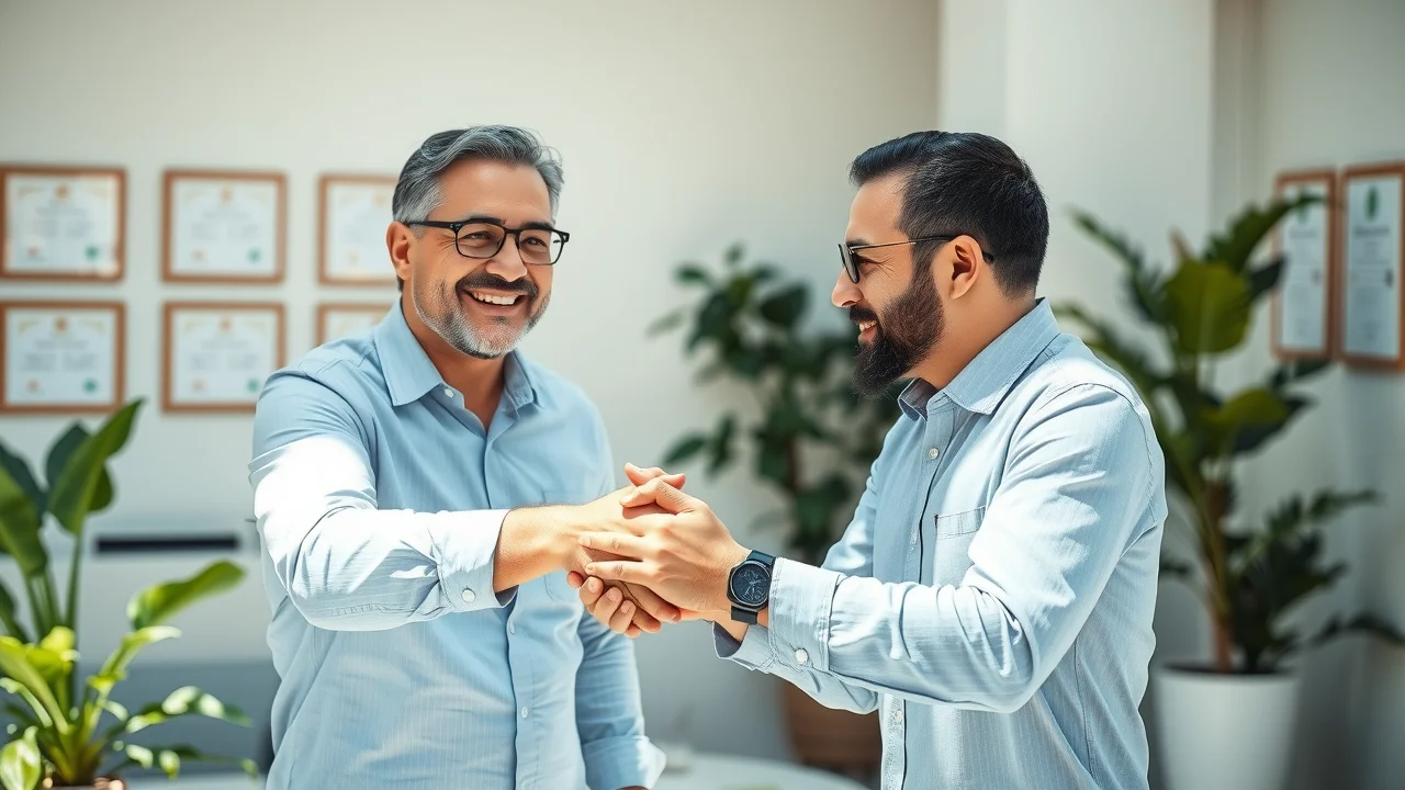 Satisfied business client and CPA shaking hands, trust, successful client relationship, year-round support