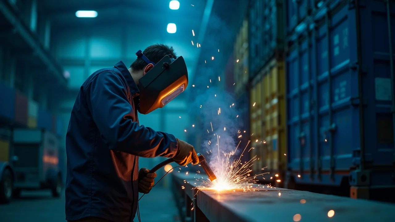 Skilled welder joins ManCo Rentals & Sales team expanding workforce in a busy warehouse.