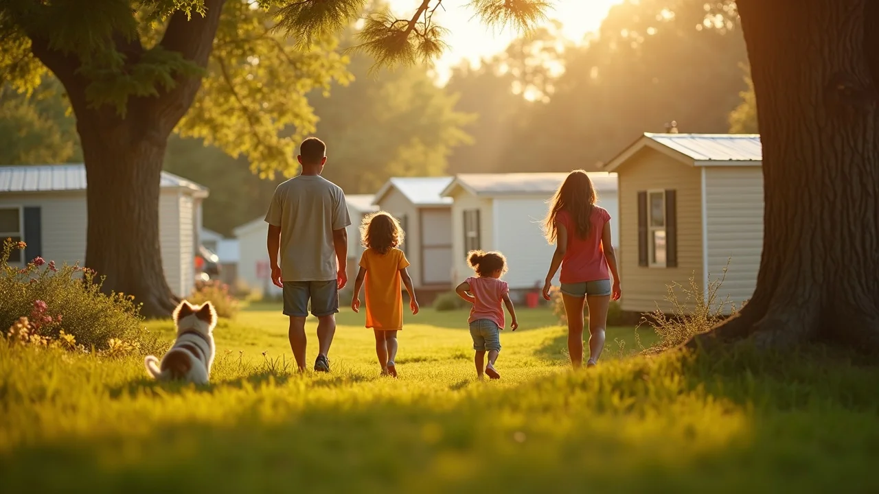 mobile home options in Louisiana, families enjoying gardens, safe clean park