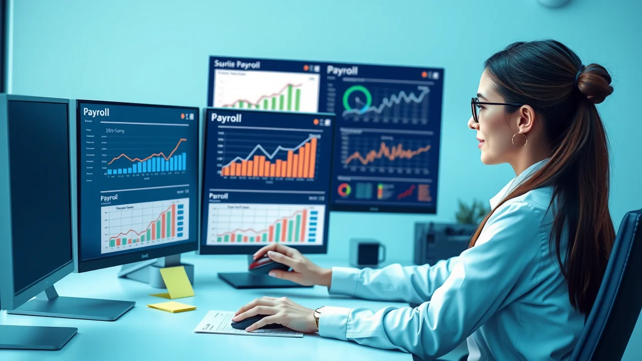 Professional administrator managing payroll tax penalties using modern payroll software dashboard