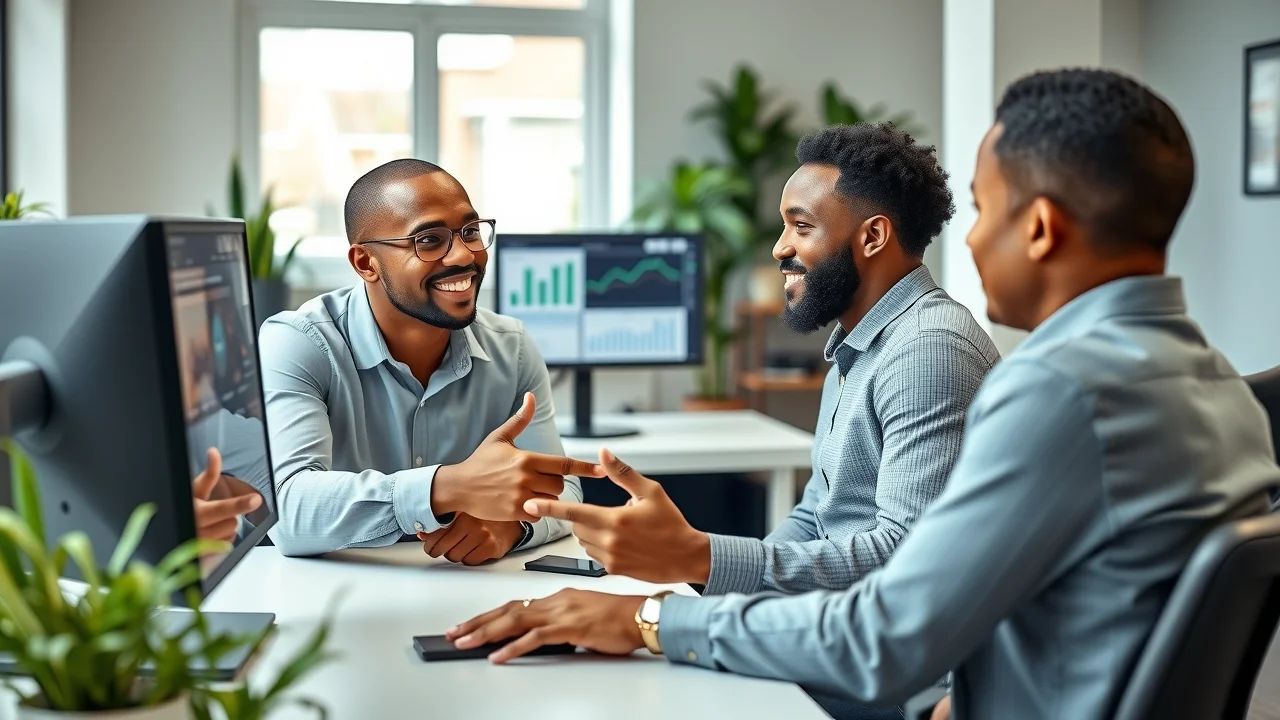 social media marketing expert consultant guides local business owner reviewing social engagement results